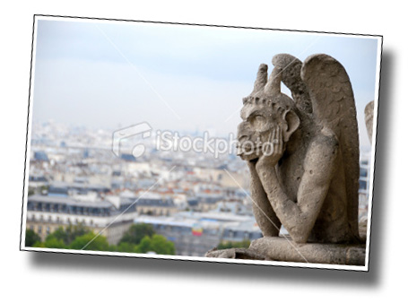 Chimera, grotesque, gargoyle, demon, Notre-Dame Paris, France. September ภาพที่สองที่ผ่านการตรวจ 24 พย 2551