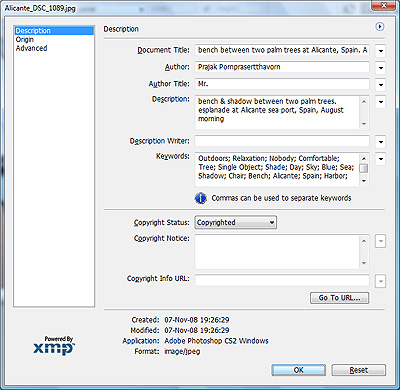 embeded file info IPTC/XMP - การเตรียมข้อมูล ฝังลงไปกับไฟล์รูป ด้วยโปรแกรม PhotoShop CS2